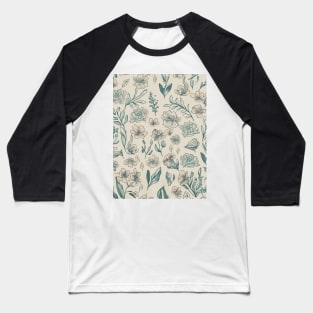 Floral Pattern Hand Drawn Sketch: Sketchy Bloom Bouquet Baseball T-Shirt